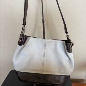 TIGNANELLO White and Brown Pebble Leather Color Block Shoulder Bag